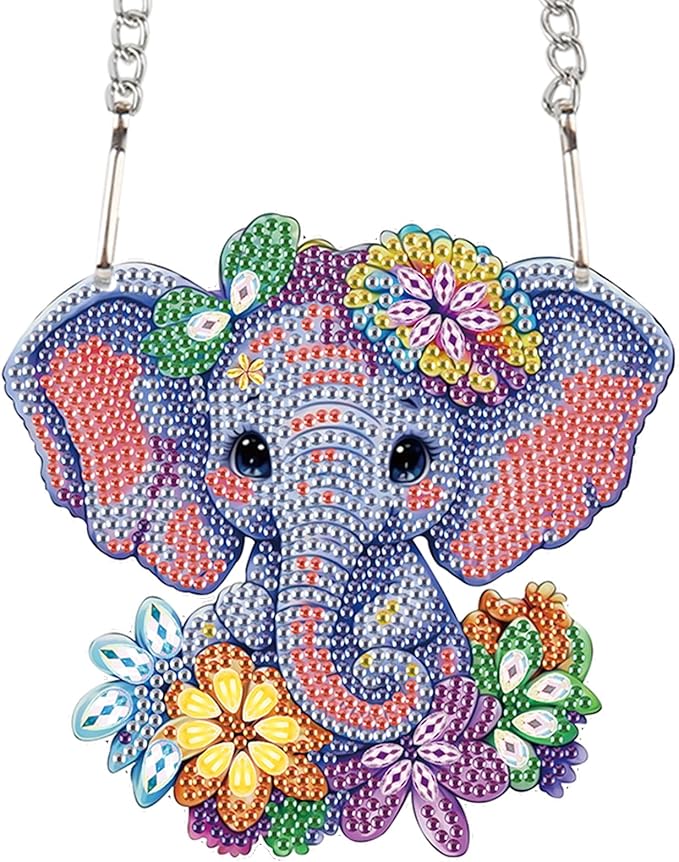 Elephant Diamond Painting Hanging Kit, DIY 5D Crystal Acrylic Pendant Ornament, Diamond Art Window and Wall Hanging for Adults, Elephant DIY Diamond Painting Art, Handmade Home Décor Gift