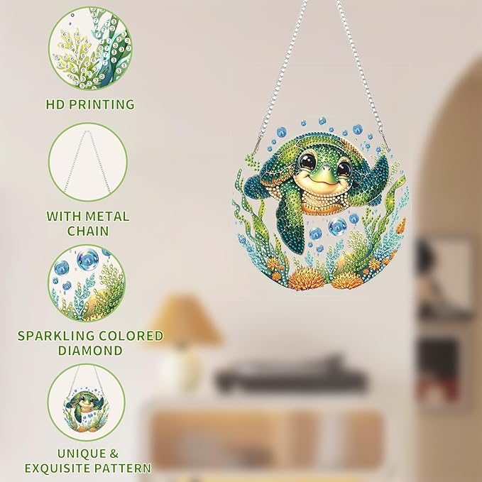 AIBOERL Diamond Art Hanging Kit for Adult,Special Shaped Rhinestone,Double Sided 5D DIY Acrylic Diamond Art Painting Window Pendants Home Garden Wall Hanging Kits Hanging Ornament (Turtles)