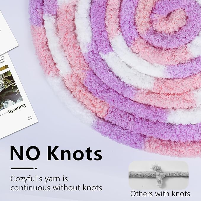 Chunky Yarn for Hand Knitting - #10 Chunky Chenille Blanket Yarn, Jumbo Big Thick Chunky Yarns for Crocheting, Tie Dye Bulky Knit Yarns, 8 Skein (25 yds 8 oz Each Skein), Purple&Pink&White
