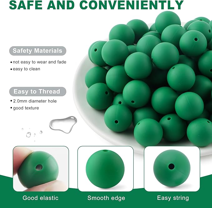 65Pcs 19mm Silicone Beads for Keychain Making Bracelet Necklace, Bulk Round Silicone Beads for Pens（Christmas Green）