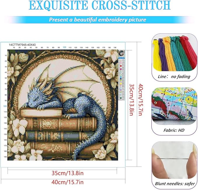 kyoqfvn dragon stamped cross stitch kits for adults - 11 ct embroidery kits for beginners adults, diy patterns dimensions counted cross-stitch kits for adults arts craft 14x14 inch