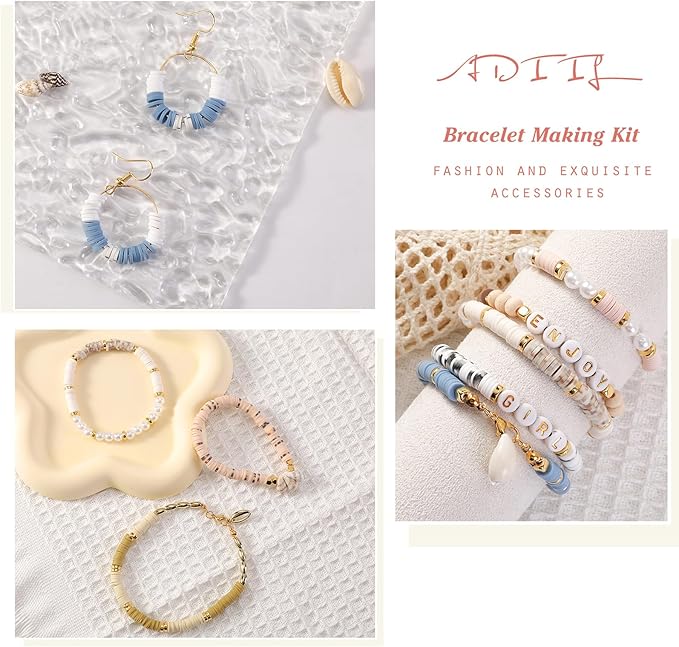 ADIIL 7200 Pcs Clay Beads Friendship Bracelet Making Kit, 24 Colors 6mm Polymer Heishi Beads, Neutral