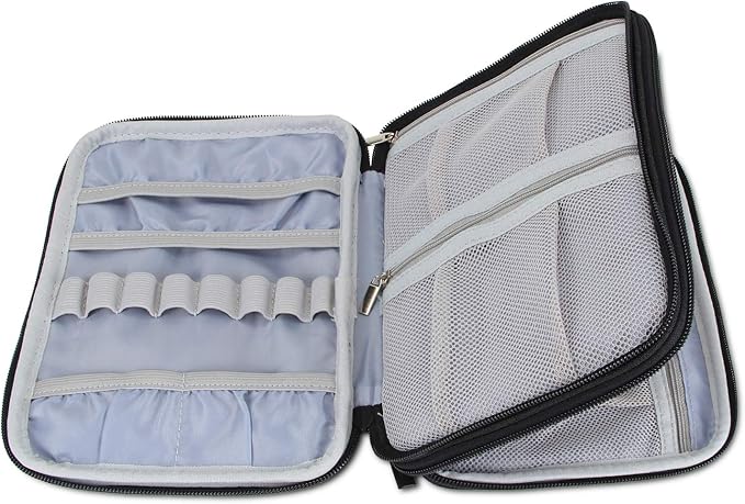 Damero Crochet Hook Case, Travel Storage Bag for Swing Crochet Hooks, Lighted Hooks, Needles(Up to 8'') and Accessories, Large, Gray Dots (No Accessories Included)