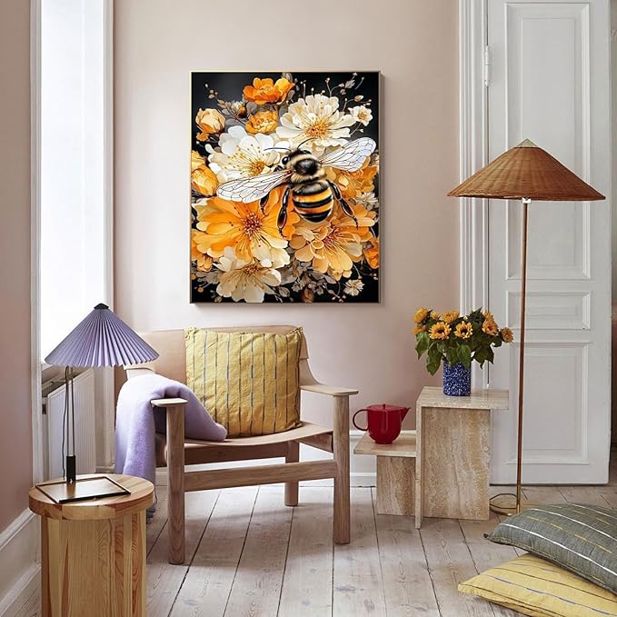 HMZephitiquc Bee Paint by Numbers Kit for Adults Beginners, Adult Paint by Number Kits on Canvas Bee, Easy DIY Craft Painting by Numbers Home Wall Decor 16x20 in