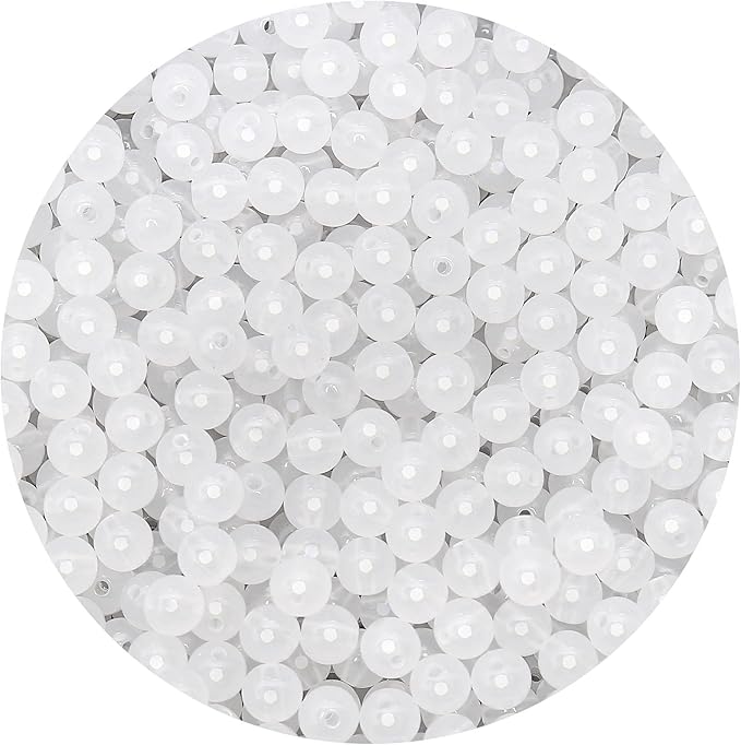bonny boxx 1000pcs 6mm jelly white acrylic round beads, smooth transparent acrylic balls, plastic resin gumball bubblegum chunky beads for necklace & bracelet making, crafting supplies