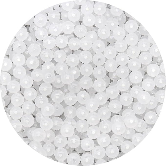 bonny boxx 1000pcs 6mm jelly white acrylic round beads, smooth transparent acrylic balls, plastic resin gumball bubblegum chunky beads for necklace & bracelet making, crafting supplies