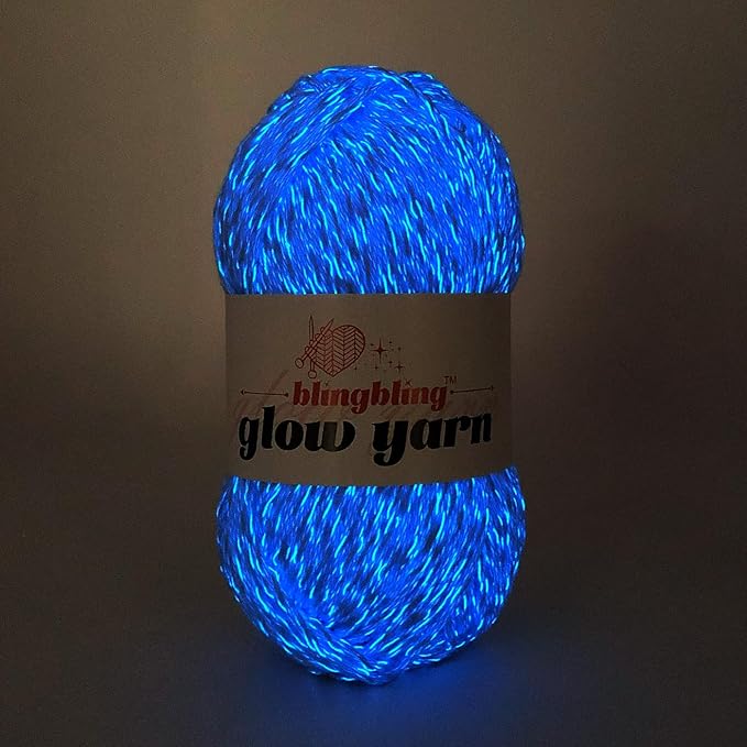 Glow in The Dark Yarn, Light DK #3 Yarn - 100 G/3.5 Oz, for Beginner's Yarns for Crochet and Knitting (Blue)