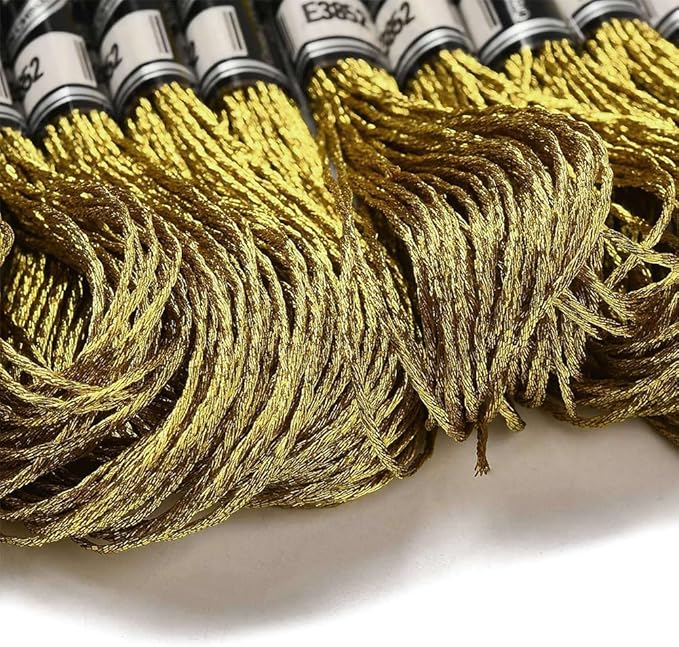 10 Skeins Yellow Gold Polyester Cross Stitch Thread Metallic Glitter Embroidery Floss Golden Silver Shimmer Crewel Polyester Floss Bulk for Sewing Making Home Decoration Friendship Bracelet