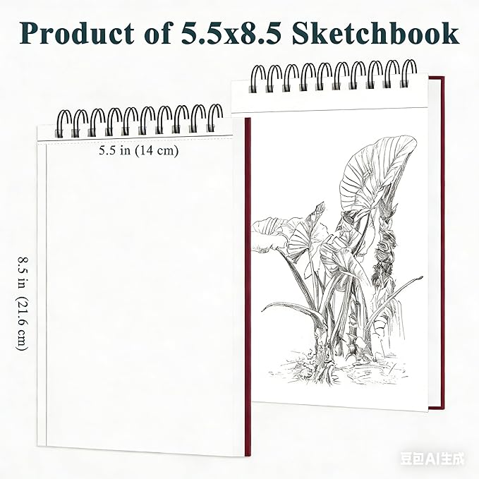 Sketch Book, Top Spiral Bound Sketch Pad, 100 Sheets 68lb/100gsm Drawing Paper, Acid Free Art Sketch Book Artistic Drawing Painting Writing Paper for Beginners Artists (1 Pack, 5.5"x8.5")