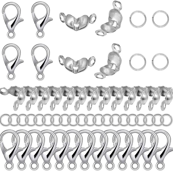 800 Pcs Jewelry Making Accessories Set with 100 Pieces Lobster Claw Clasp 200 Pieces Bead Tips Knot Covers and 500 Pieces Open Jump Ring Connectors DIY Jewelry Making Supplies Bracelets (Platinum)