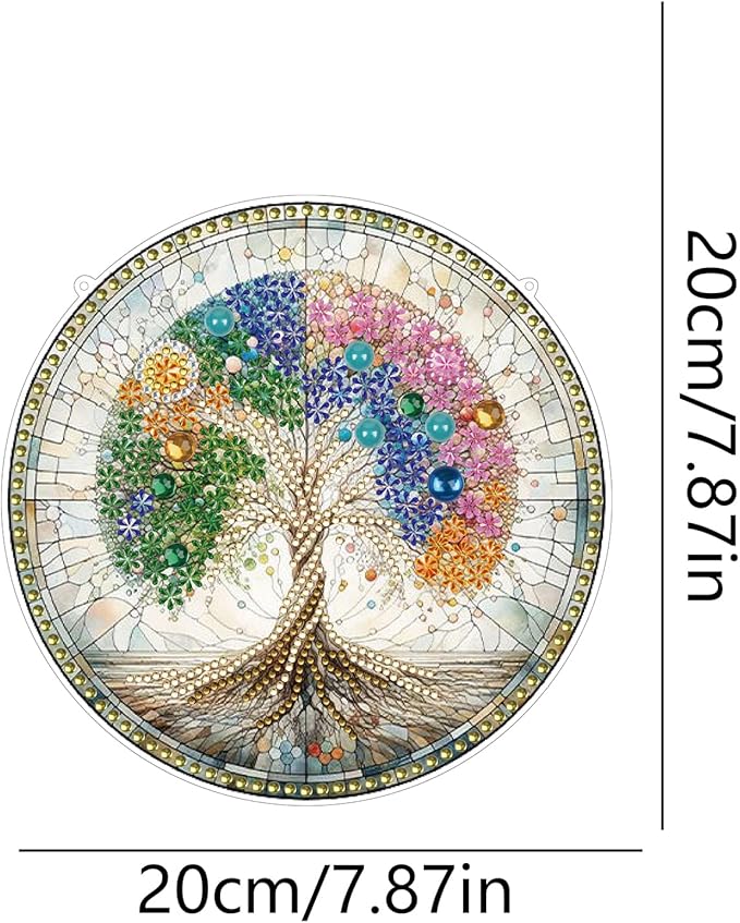 STGLCR DIY 5D Tree of Life Diamond Painting Kits Hanging Sign Wall Art Sign Tree Diamond Art Suncatcher Window Hanging Ornament Window Pendants Home Garden Wall Door 7.8inch