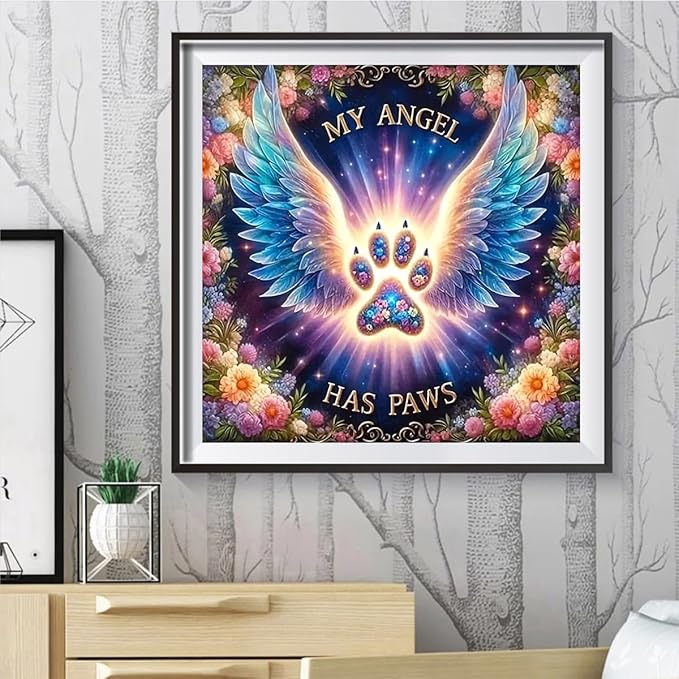 ARPADAMO Angel Wings Diamond Art Kits for Adults,5D Diamond Painting DIY Dog Paw Diamond Art Diamond Painting Kits for Adult,Round Full Drill Diamonds, Diamond Art Kits for Home Decor-13.78x13.78inch