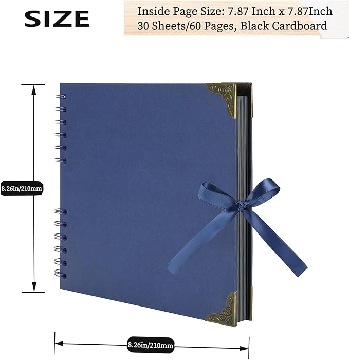 Scrapbook (8 x 8 inch) Scrapbook Album 60 Pages Ideal for Your DIY Scrapbooking Albums Wedding and Anniversary Family Photo Album (dark blue)