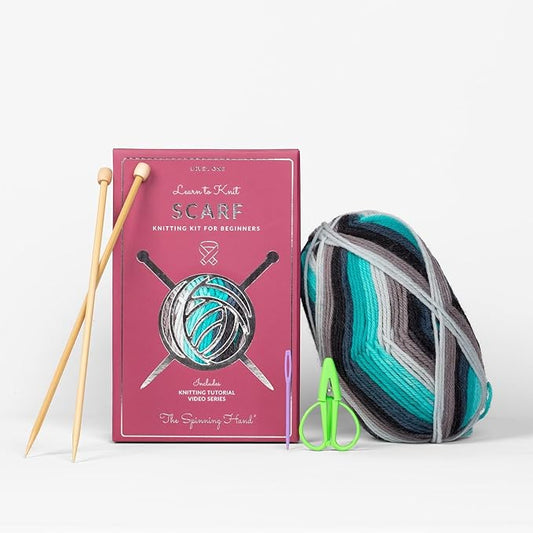 The Spinning Hand Knitting Kit for Beginners Adults – Learn to Knit Scarf Kit with Yarn, Needles & Step-by-Step Video Tutorials – Complete Starter Set (Nebula)