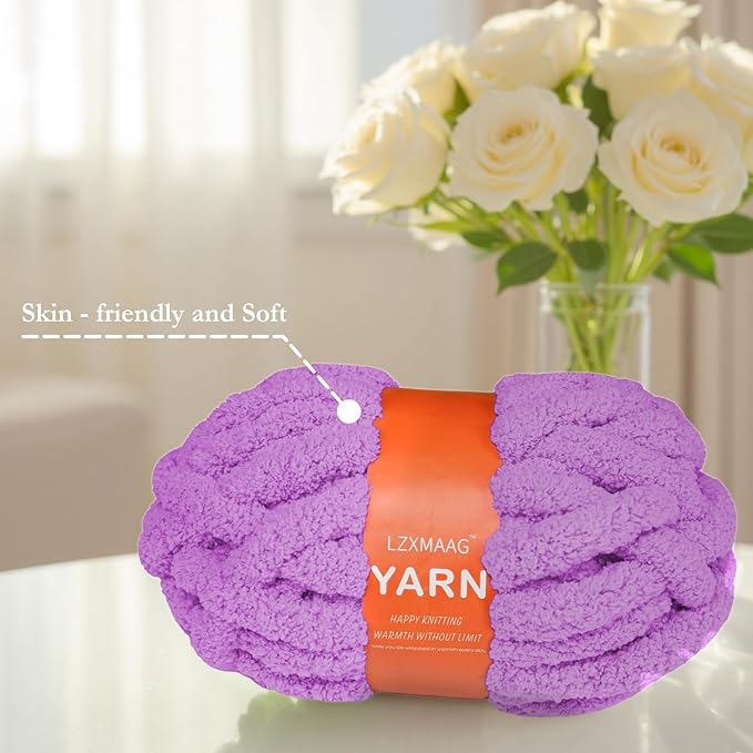Chunky Yarn for Hand Knitting and Blankets – Super Soft Jumbo Chenille Yarn Pack for Crocheting, Bulky DIY Projects, 8 Skeins(Purple)