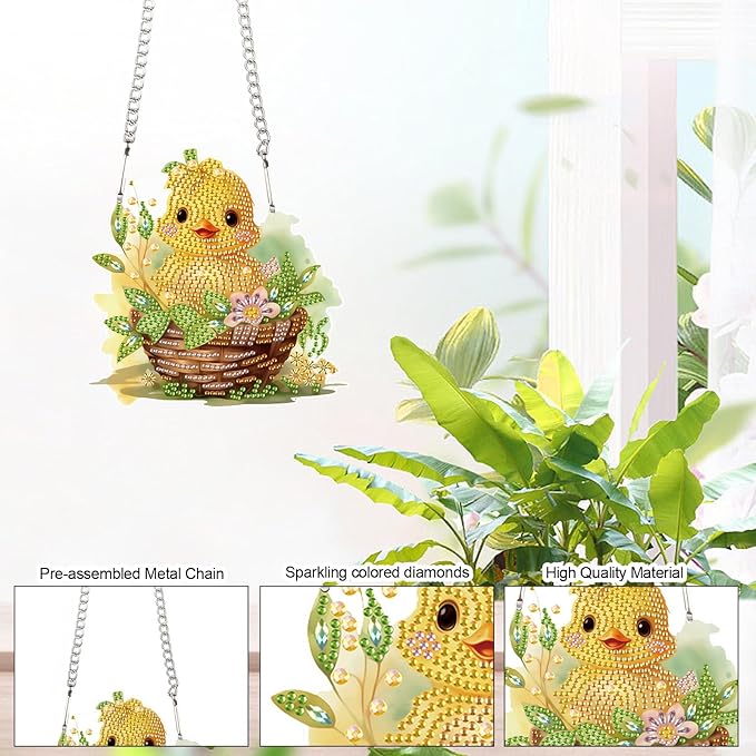 AiYuanzsh Yellow Duck Diamond Painting Kit with Hanging Chain, DIY 5D Diamond Art Hanging Kit for Adults, Acrylic Mini Suncatcher, Special Shaped Crystal Wall Ornament, Home Decor, Holiday Craft