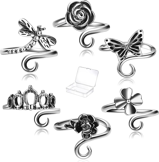 6 PCS Crochet Tension Ring Cat Crown Butterfly Elephant Sunflower Adjustable Yarn Rings Tools Crochet Accessories Gifts for Crochet Lovers