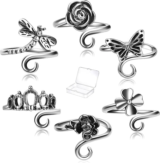 6 PCS Crochet Tension Ring Cat Crown Butterfly Elephant Sunflower Adjustable Yarn Rings Tools Crochet Accessories Gifts for Crochet Lovers