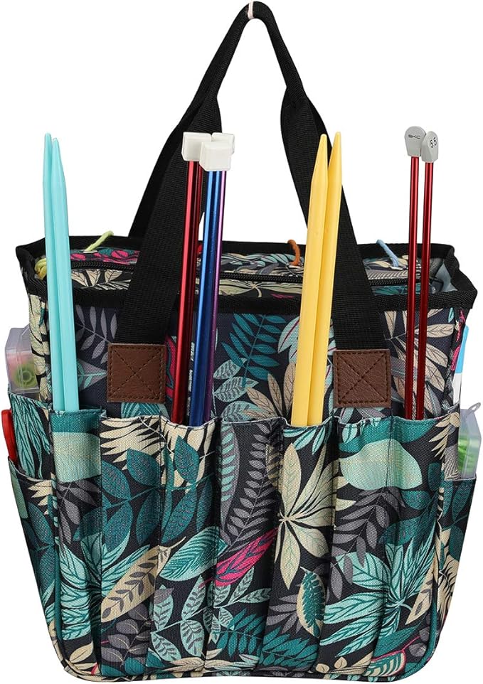 ZBEZBE Knitting & Crochet Tote Bag, Multi-Pocket Yarn Storage Organizer, Portable Yarn Holder for Knitting Needles, Crochet Hooks, Yarn Skeins & Craft Supplies