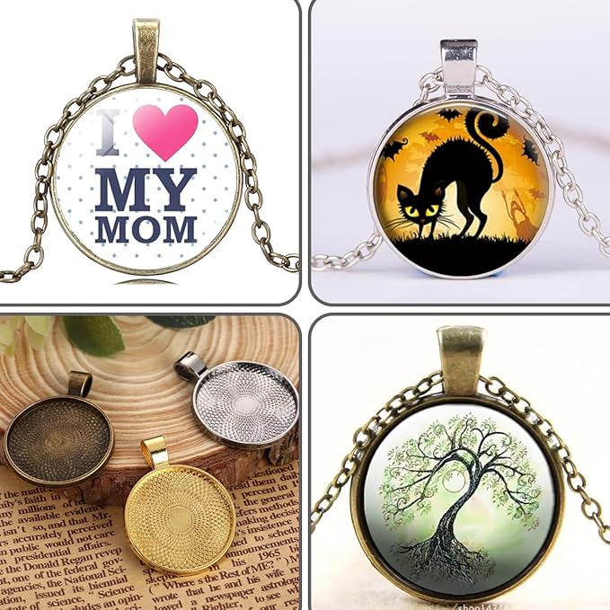 J6QIHANG Pendant Trays Kit for DIY Jewelry Crafts Making, Including Oval Pendant Bezel Blank Trays Glass Cabochons Waxed Necklace Cords for Photo Cameo Jewelry Making