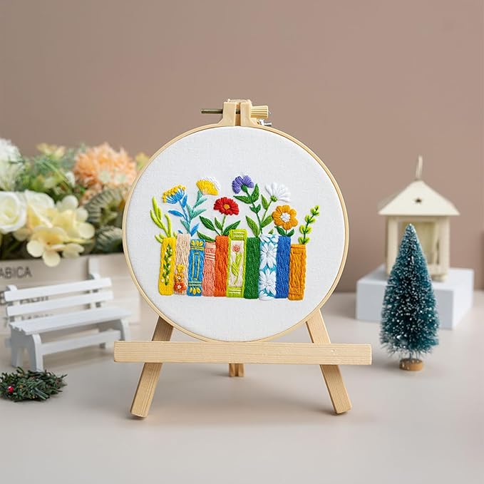 Louise Maelys Funny Embroidery Kits for Beginners,Cross Stitch Kit for Adults,DIY Needlepoint with Books Bookmarks and Flowers Pattern
