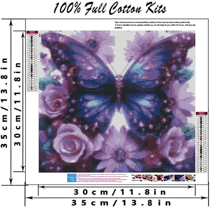 Butterfly Flower Stamped Cross Stitch Kits Flower Cross Stitch Patterns,Dimensions Cross Stitch Kits Embroidery Kit Arts and Crafts for Beginners 13.7x13.7 inches
