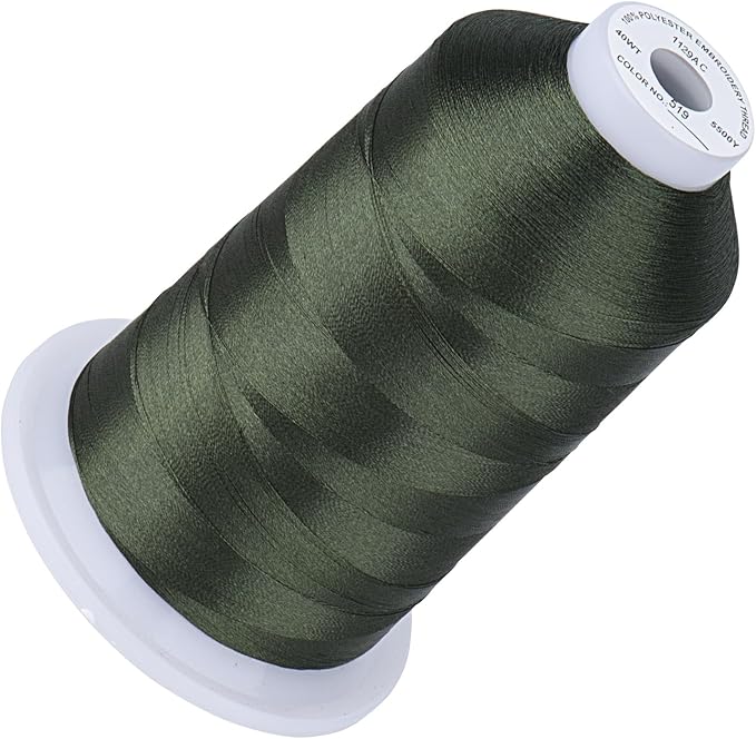 Simthread 5500Yds Embroidery Thread, 5000M High-Yardage 40WT 100% Polyester Thread – 170+ Vivid Colors, High-Speed Rated – Compatible with Brother, Singer, Janome & More - Olive Green 519