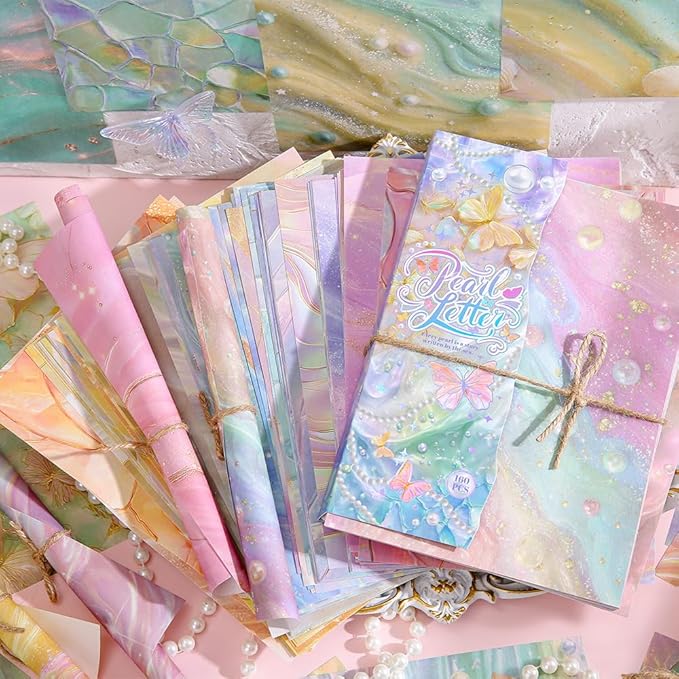 160 Sheets of Pearlescent Scrapbook Paper, journaling Scrapbook Supplies Craft Collage Paper Set, Junk Journal Bullet Journal Poster Room Decor for Card Making Decorative Gifts