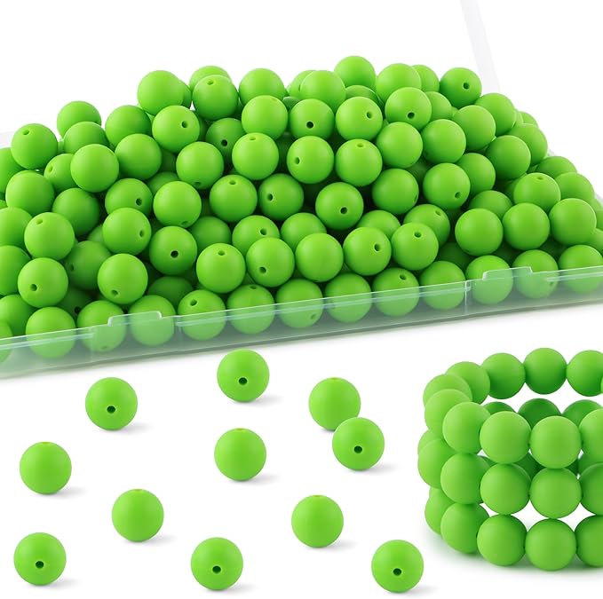 160Pcs 12mm Silicone Beads for Keychain Making Bracelet Necklace, Bulk Round Silicone Beads for Pens（Chartreuse）