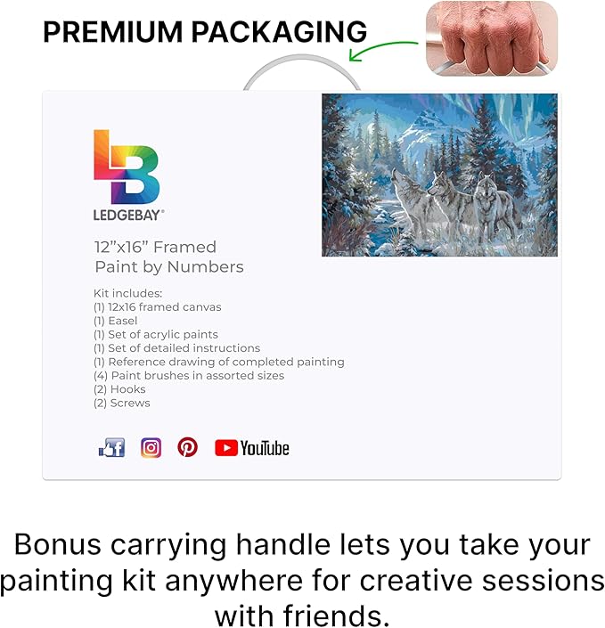 Ledgebay DIY Paint by Numbers Kit for Adults Framed Canvas Beginner to Advanced Paint by Numbers Kit Kits Include Acrylic Paint Set Brushes Tabletop Easel (Moonrise Song 12"x16" Framed)