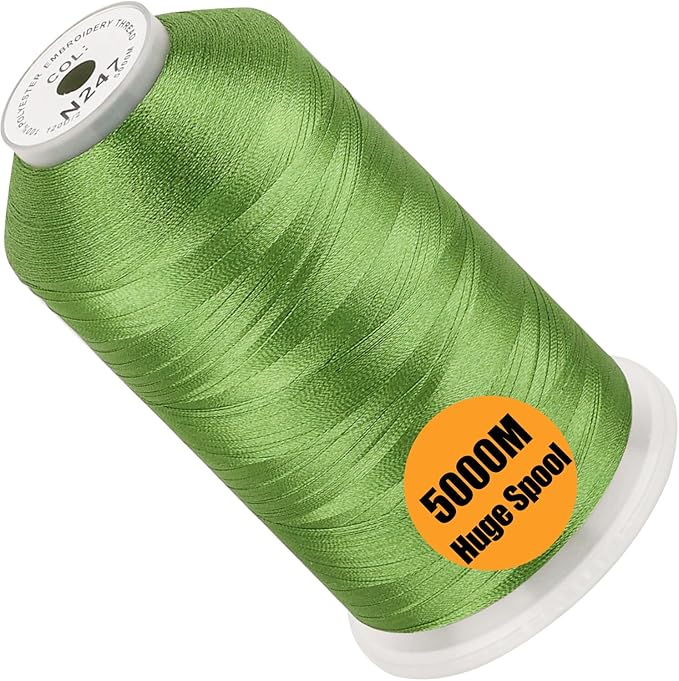 New brothread - Single Huge Spool 5000M Each Polyester Embroidery Machine Thread 40WT for Commercial and Domestic Machines - Meadow Green(Janome Color)