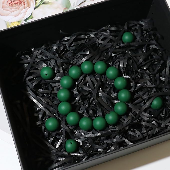 120pcs Richbunnys 15mm Bulk Silicone Beads for Pens and Keychain Making,Large Bead for Necklace and Bracelets Making,Assorted Rubber Beads Set（Dark Green）
