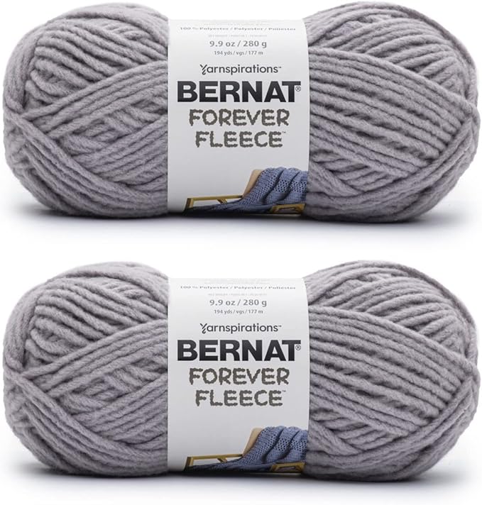 Bernat Forever Fleece Lunar Gray Yarn - 2 Pack of 280g/9.9oz - Polyester - 6 Super Bulky - 194 Yards - Knitting/Crochet