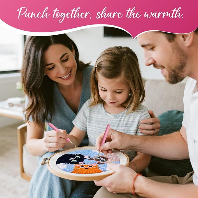 Punch Needle Kit for Adult Beginner, 2-Pack Puppy & Cat Punch Starter Set with Instructions – Yarn Needle Punch Craft for Xmas Gift Idea & Home Wall Decor