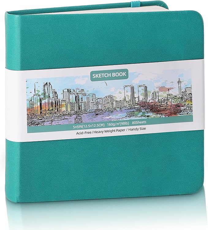 Hardcover Pocket Sketchbook, 5" x 5" Square Mini Sketchbook, 98lb/160gsm Heavyweight Tiny Sketch Book, 80 Sheets Small Travel Drawing Journal for Adults, Artist, Ideal for Gift (Dark Blue)