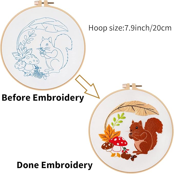 Louise Maelys Animal Embroidery Kits for Beginners with Autumn Squirrel Pattern,Adults Starter Cross Stitch Kit DIY Needlepoint