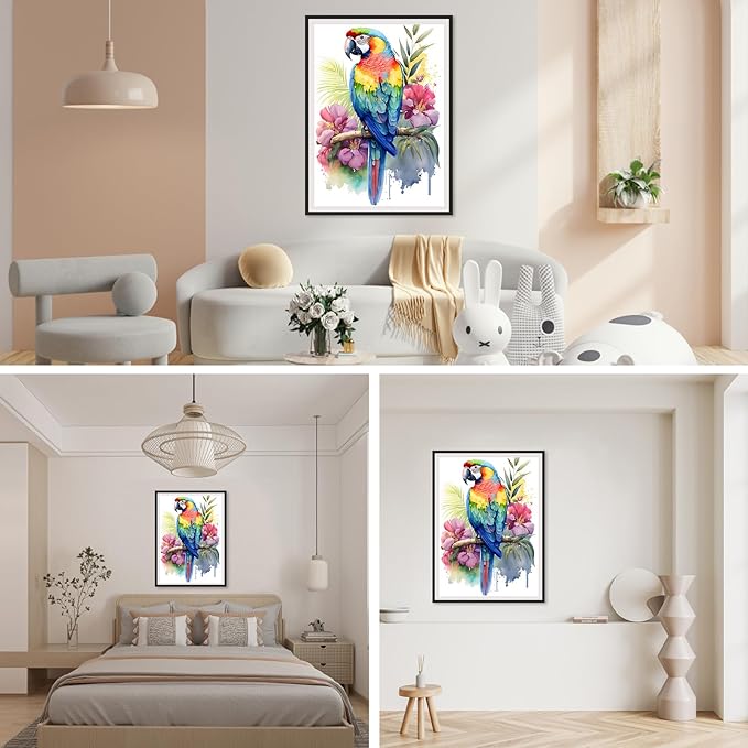 SENQAO Parrot Diamond Painting Kits for Adults Beginners, Full Round Drill Gem Birds Flowers Diamond Art Kits, DIY 5D Parrot Diamond Painting Diamond Art Kits Picture for Home Wall Decor 30x40cm