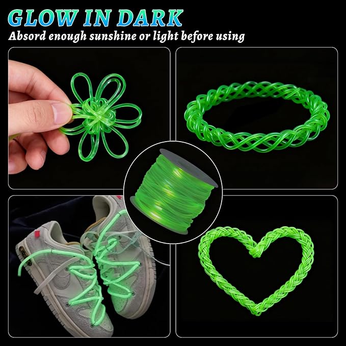 Candygirl 147 Yards Lanyard String Glow in Dark Gimp String Kit Plastic Lacing Cord for Boondoggle Bracelets Keychains DIY Crafts Weaving Kit（9 Rolls, 442 Feet）