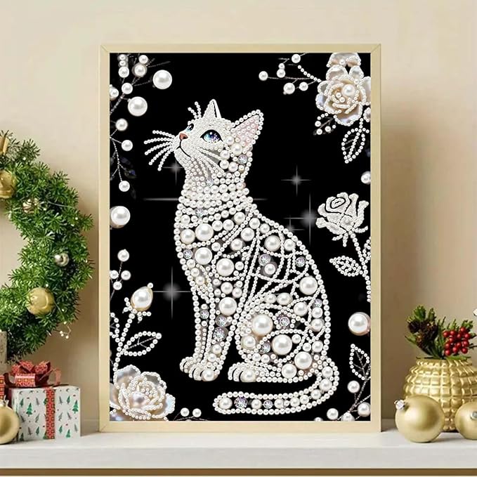 GEMFAMILY Cat Diamond Art Kits for Adults,DIY Animal Special Shaped Pearl Diamond Painting Kit for Beginners, 5D Diamond Painting Gem Art for Home Wall Decor 12 X 16 Inch