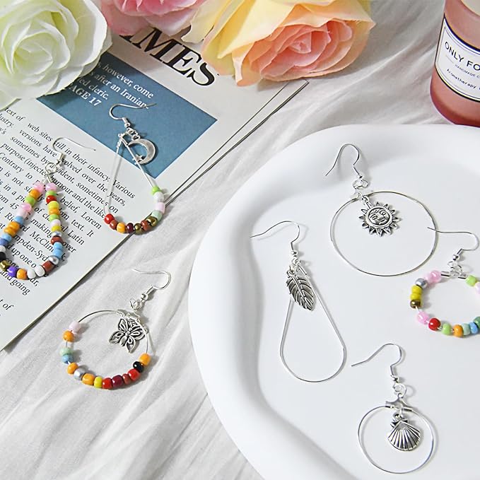 XKCWXY 755Pcs Beading Hoop Earrings for Jewelry Making,with Earring Finding Teardrop Round Beading Hoop,Earring Hooks and Backs,Jump Rings, Silver Earring Charms,Pony Beads for DIY Jewelry Craft
