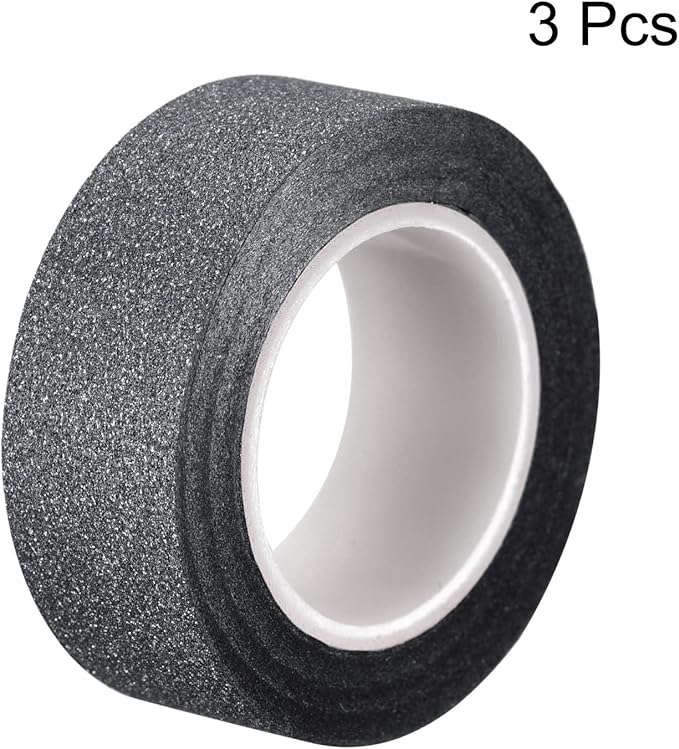 MECCANIXITY 0.6inch x 32.8ft Glitter Tape, Decorative Craft Tape Self Adhesive Stick 1.5cmx10m Black for Scrapbook, DIY Arts, Gift Wrapping Pack of 3
