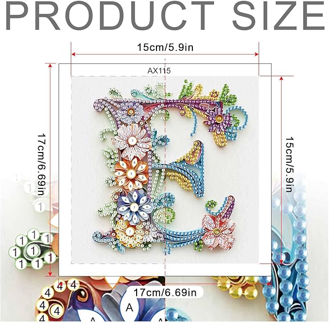 MVVMTOP Diamond Painting Kit, 5D DIY Letter E, Special Shape Crystal Artificial Diamond Art Partial Mosaic Handicraft for Beginners, Wall Decor Gift for Bedroom, Office, Living Room 6.7x6.7in