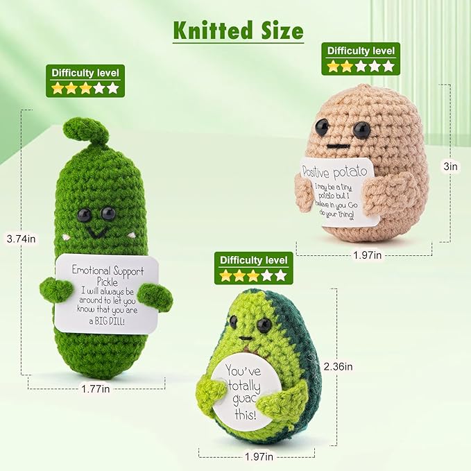 Hroevc Crochet Kit for Beginners, Beginner Crochet Kit for Adults, Positive Potato/Pickle/Avocado for Learn to Crochet kit, Knitting Kit for Beginners