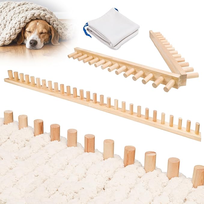 Solid Wood Chunky Blanket Loom for Chunky Yarn to Knit without Needles - Foldable Chunky Yarn Loom for Blankets & Scarves - Available in 32"/48"/72" - with Storage Bag, Stress Relief DIY Gift