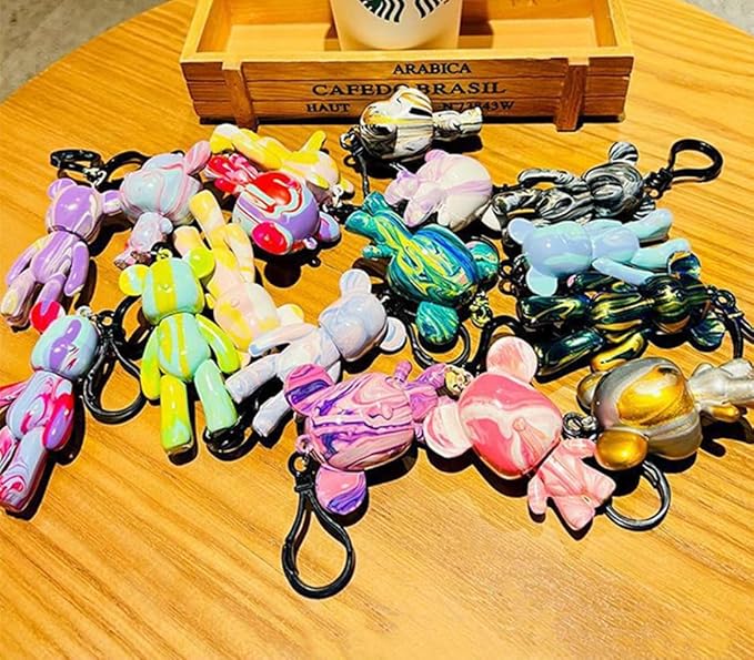 HANDA DIY Painting Fluid Bear Teddy Bear Violent Bear Gloomy Bear Painting Kit Set Creative Home Decorations Handmade Doll Figurine Toys Gift for Birthday Valentines (3 inch Keychain, Bear Mold)