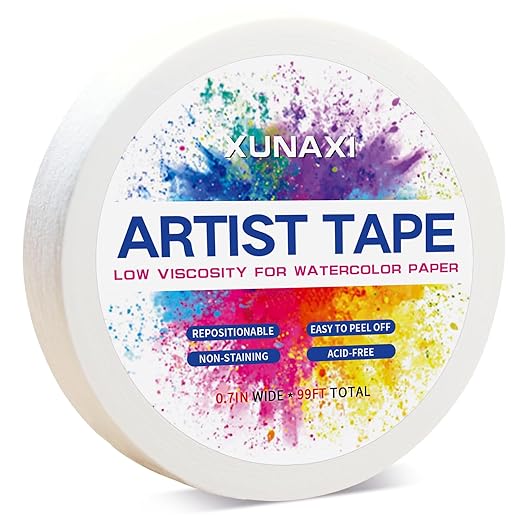 1 Pack Art Tape, Artist Tape for Watercolor Paper Low Tack White Painters Tape for Drafting Art Painting Canvas Framing Acid Free Masking Tape-0.7N Wide 99FT Long Total