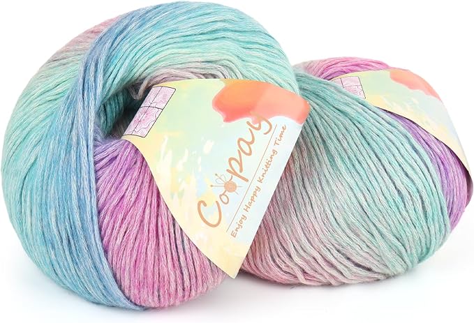 Coopay Yarn for Crocheting Knitting, Gradient Cake Yarns, 2 × 3.53oz - 240yds - 50% Cotton 50% Acrylic Ombre Yarns, Gradient Crochet Yarn for Blankets, Shawls, Scarves (114 Glittering)