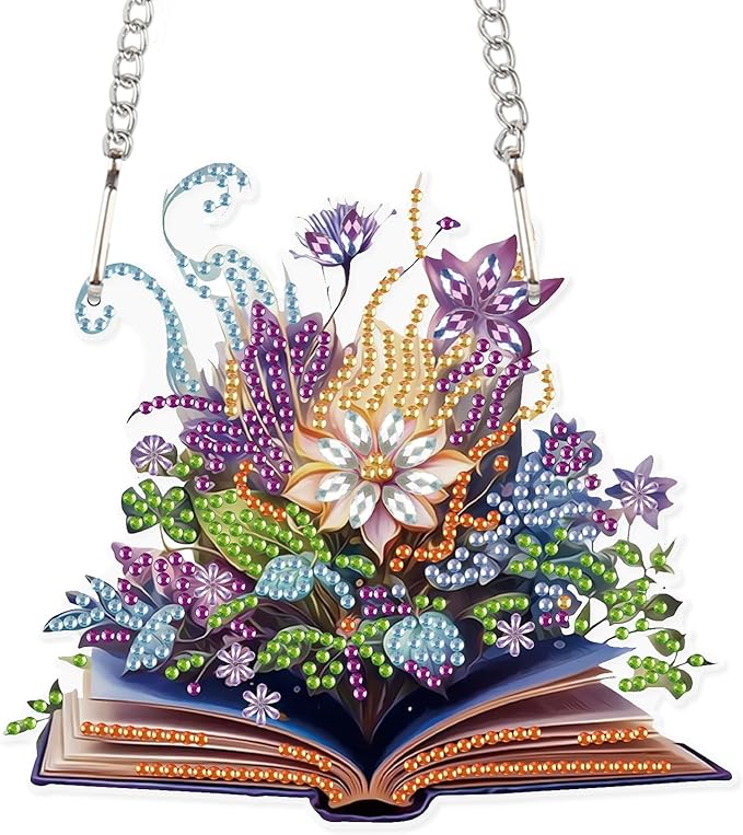 AiYuanzsh DIY 5D Diamond Art Hanging Pendant Kit – Flowers Blooming in the Book Design with Crystal Rhinestones, for Adults Door, Wall, Window, and Home Decoration