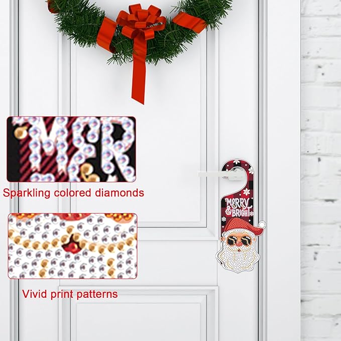AiYuanzsh 5D Christmas Diamond Painting Door Sign Kit – Special-Shaped Drill DIY Hanging Pendant for Holiday Home Décor & Gift