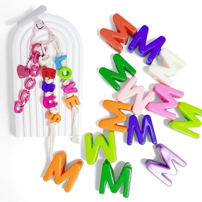 Maerolre 20Pcs Large Letter Beads, 20mm Big Acrylic Bubble Alphabet Beads, Colorful Plastic Beads for DIY Keychains, Jewelry Making, Phone Crafts Projects - M